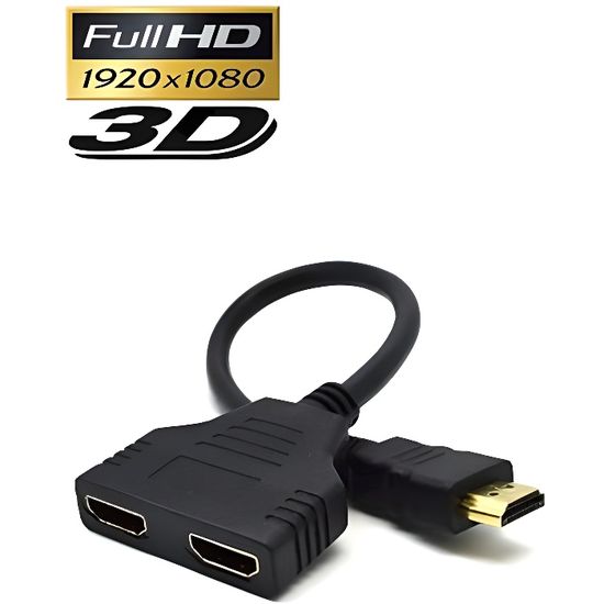 HDMI Splitter 1 in 2 Out, Sortie HDMI Splitter Adaptateur pour Double  Moniteur mâle 1080p à Double HDMI Femelle 1 à 2 Voies HD[1239] - Cdiscount  TV Son Photo