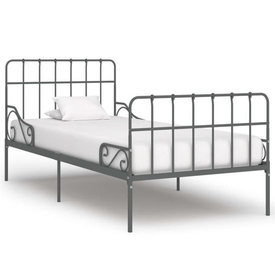 Jill® 9300 Cadre de lit simple 100x200 cm Lit enfant-adlulte 1 personne et sommier à lattes Gris Métal
