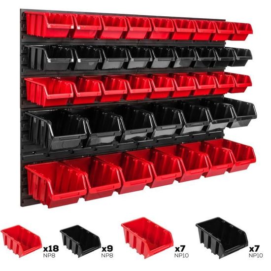 Étagère Murale 115 X 78 Cm - Support à Outils - 44 Pièces - Boîtes Empilables - Boîtes De Rangement - Panneaux Muraux Extra Solides - Étagère Extensible - Étagère D'atelier