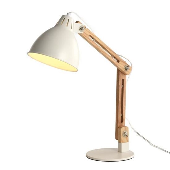 Navaris Lampe de Bureau en Bois - Lampe de Chevet LED à Poser avec Bras