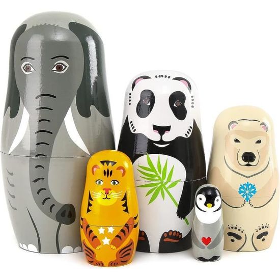 Poupées Gigognes Russes 5 Pièces Les Animaux Matriochka En