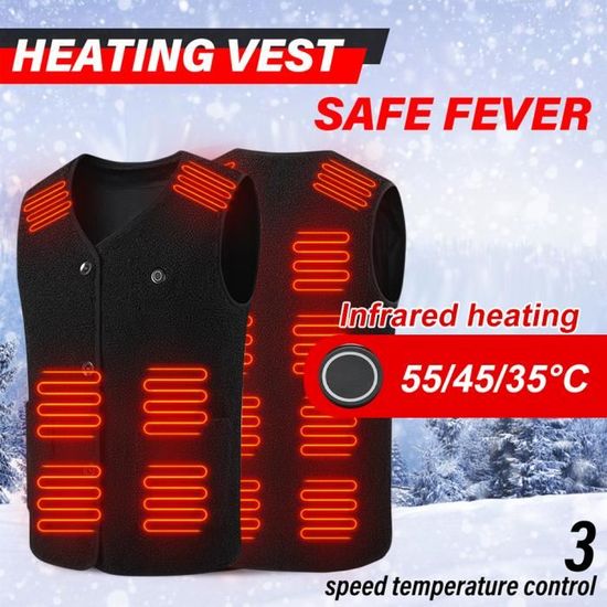 Sweat Chauffant Unisexe Avec Batterie 10000mAh - 3 Températures, 6 Zones Chaudes Pour Moto, Ski, Extérieur - 6