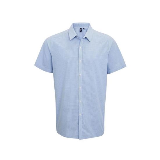 Chemise à carreaux manches courtes - Homme - PR221 - bleu clair Bleu
