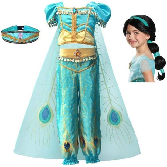 Robe de fantaisie enfant princesse jasmine pour filles enfants costume de  fête Aladdin