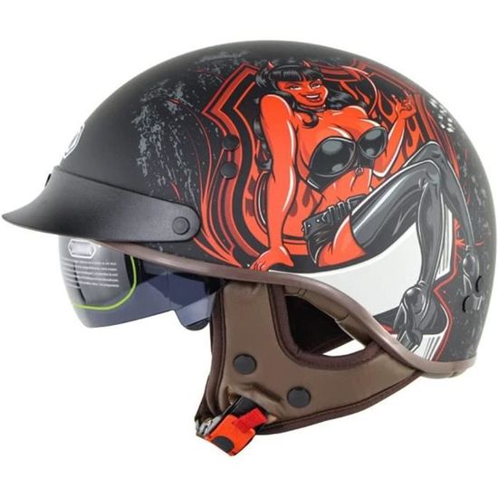 Demi-casque Moto Homologué ECE/DOT – Visière Incluse, Taille 55-60 Cm – Pour Scooters, Cruisers Et Balades