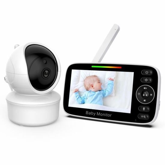 Babyphone Vidéo Sans Wi-Fi BURNNOVE - Écran 3,5 Pouces 720P, Vision Nocturne Invisible, Zoom 2x, 4 Berceuses - Communication Bidirectionnelle