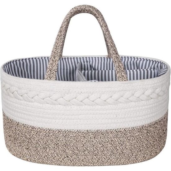 Organisateur Table à Langer Bébé Gris - Panier Rangement Couches Avec Compartiments Amovibles Pliable Et Portable