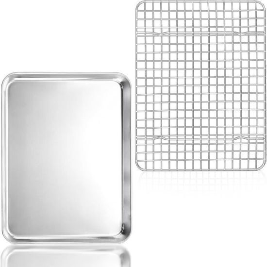 Plaque De Four En Inox Avec Grille De Refroidissement - 23,7x17,8x2,5 Cm - Pour Biscuits, Gâteaux, Légumes