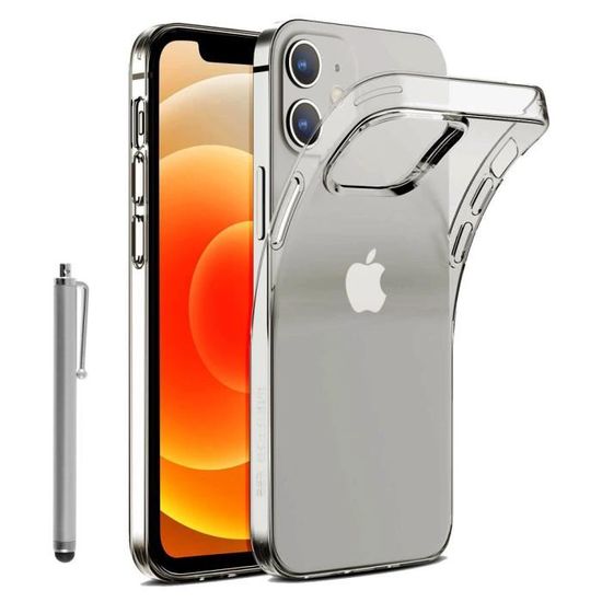 Pour Apple iPhone 12 6.1": Coque Silicone gel UltraSlim et Ajustement parfait + Stylet - TRANSPARENT