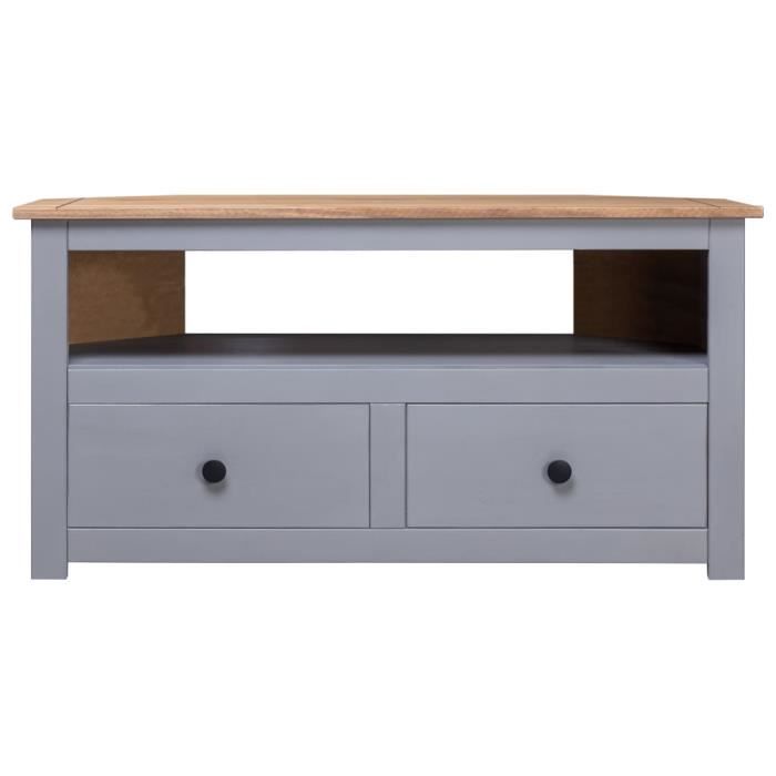 XIXI Meuble TV d'angle 93x49x49cm Pin solide Assortiment Panama Gris
