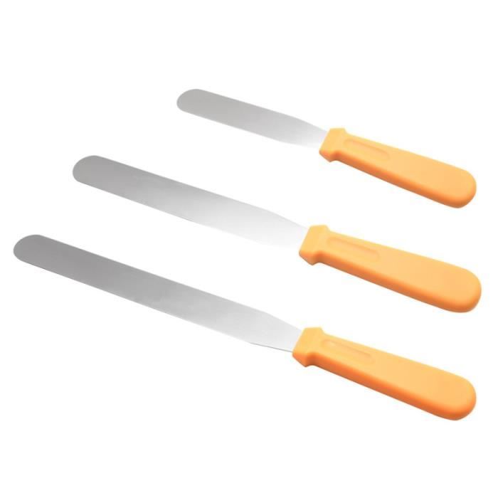 3pcs grattoir à pizza cuisine spatule beurre en acier inoxydable avec poignée en plastique (6 pouces, 8 pouces, 10 pouces chacun)