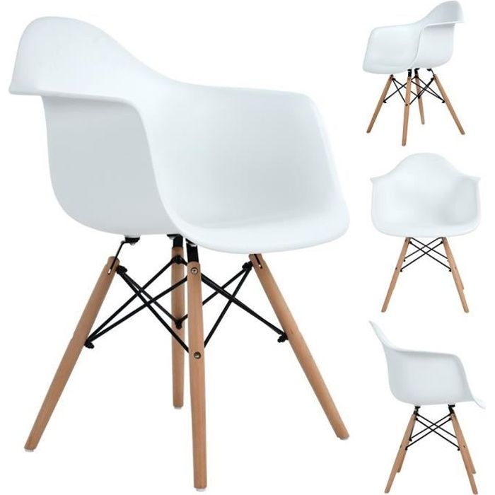 Lot de 4 Chaises de Salle à Manger avec Fauteuil design scandinave-Blanches