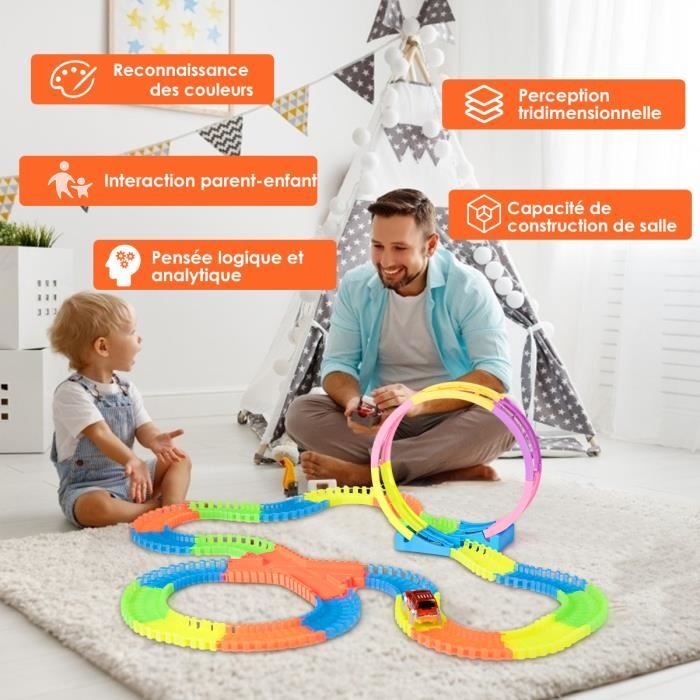 COSTWAY Circuit de Voiture 366 Pcs Luminescent,Piste Flexible, Exercice pour le Cerveau et la Motricité, Enfants 3 ans +