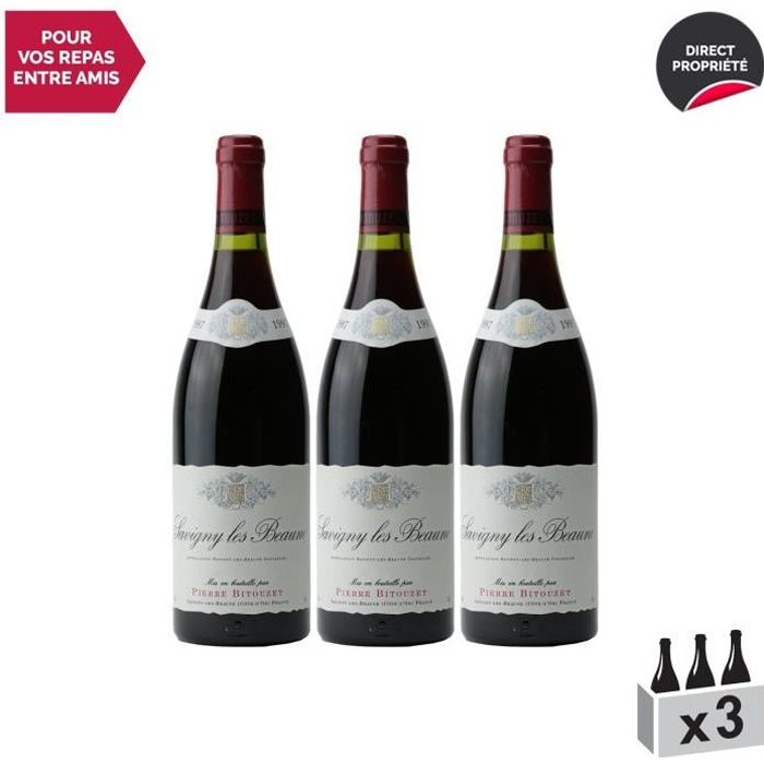 Savigny-lès-Beaune Rouge 1997 - Lot de 3x75cl - Pierre Bitouzet - Vin AOC Rouge de Bourgogne - Cépage Pinot Noir