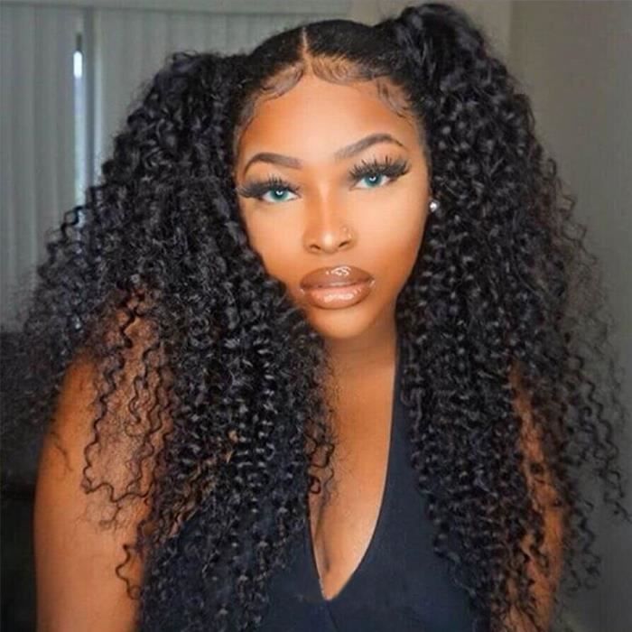 24'' 360 perruque frontale dentelle avec cheveux de bébé 150 densité crépus bouclés perruque