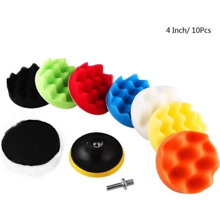 10Pcs Éponge de polissage lustrage Pad d'épilation Kit pour voiture Polisseur Tampon avec adaptateur de forage 4\