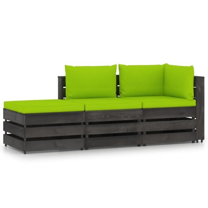 1986BONNE Salon de jardin 3 pcs,Meuble de jardin,Terrasse,Patio,Ensemble repas de jardin avec coussins Bois imprégné de gris