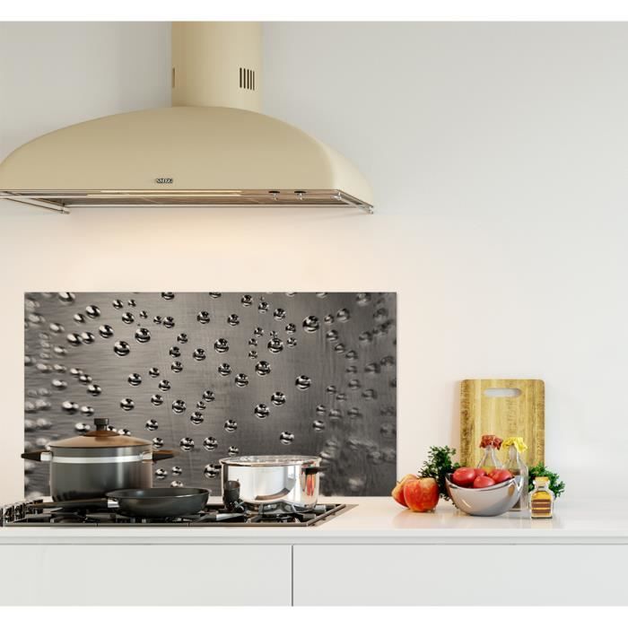 Crédence de cuisine adhésive en Panneau composite aluminium -Bulles d'air dans l'eau fond gris- L. 90 x H. 50 cm