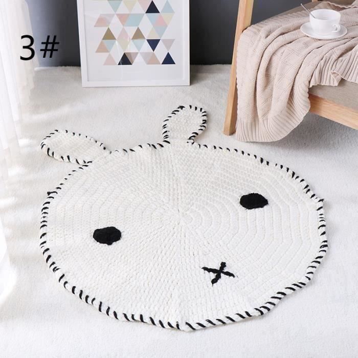 Tapis d'Éveil Tricoté Tissage à la Main Lapin Blanc Mignon Tapis de Jeu Couverture Pour Bébé Enfant