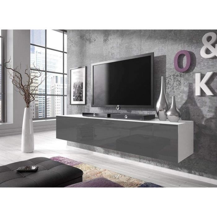 E-com - Meuble TV Bas Rocco - 160 cm - Blanc-Gris277
