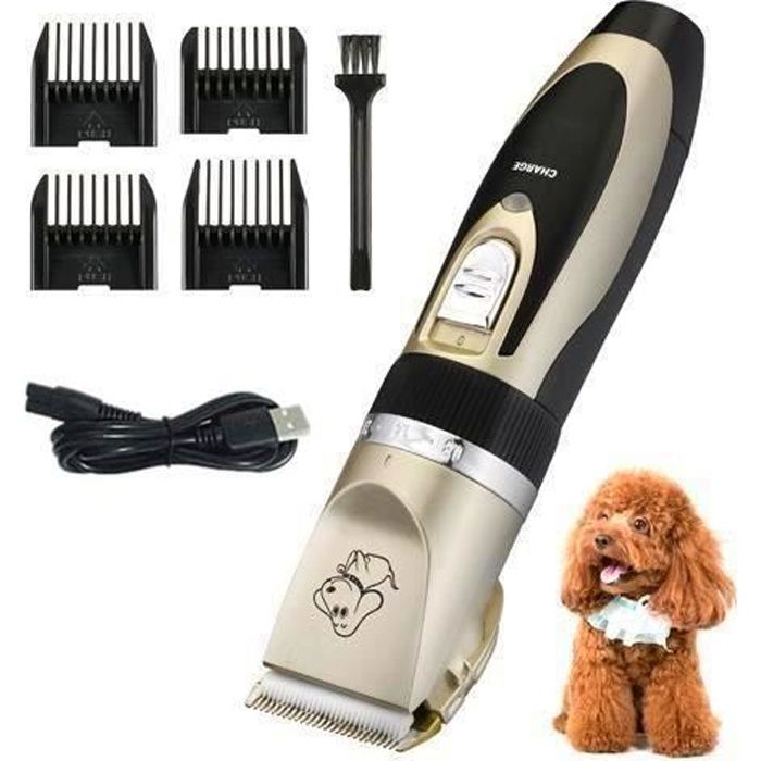 Tondeuse à Chien Chat Tondeuse Electrique Professionnelle Rechargeable sans Fil Kit avec 4 Guides de Peigne/ Brosse de Nettoyage