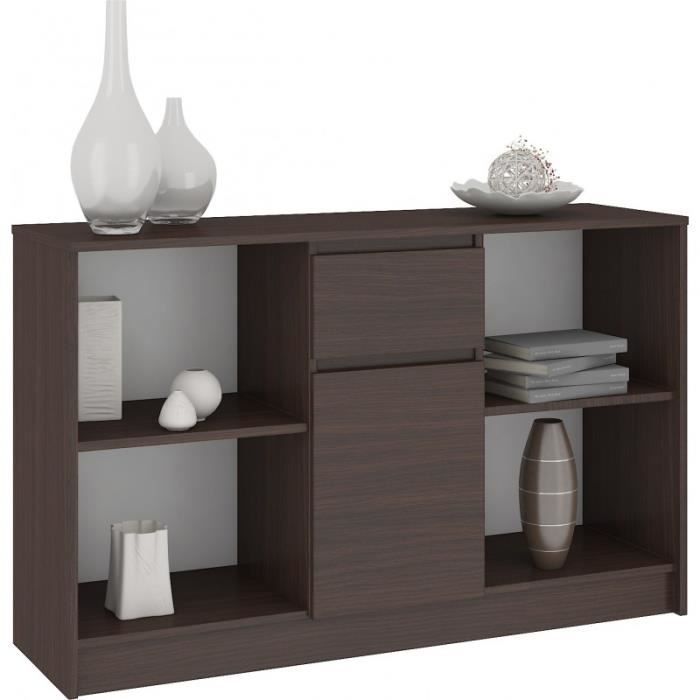 LARS | Commode Buffet Design Tendance Salon/Séjour/Chambre 120x77x40 cm | Meuble de rangement bibliothèque déco + livres | Wenge