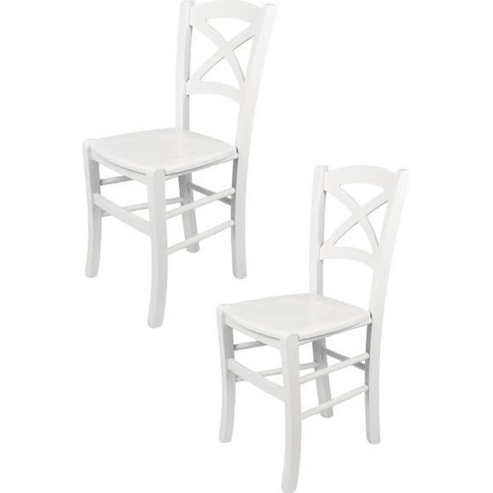 Tommychairs - Set 2 chaises cuisine CROSS, robuste structure en bois de hêtre laqué en couleur blanc et assise en bois
