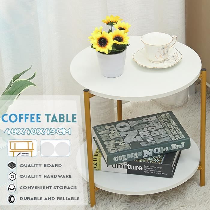 Table Basse Ronde Cadre Métallique Durable pour Salon Chambre Blanc 40x40x43cm