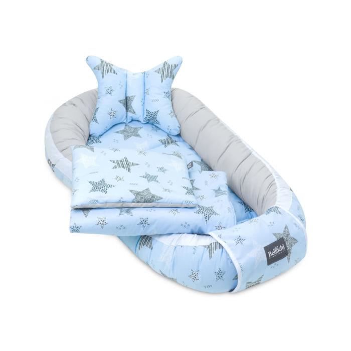 Bellochi Kit Nids Bébé 5 Pièces - Reducteur de Lit Bebe une Couverture de Bebe Cale Tete Bébé un Oreiller Plat - Rigel Star