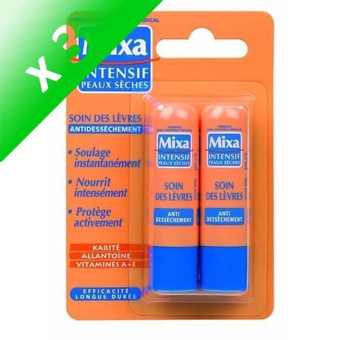 Lot De 3 - MIXA Intensif Peaux Sèches - Soin des Lèvres Réparateur - Lot de 2 x 4,7 ml