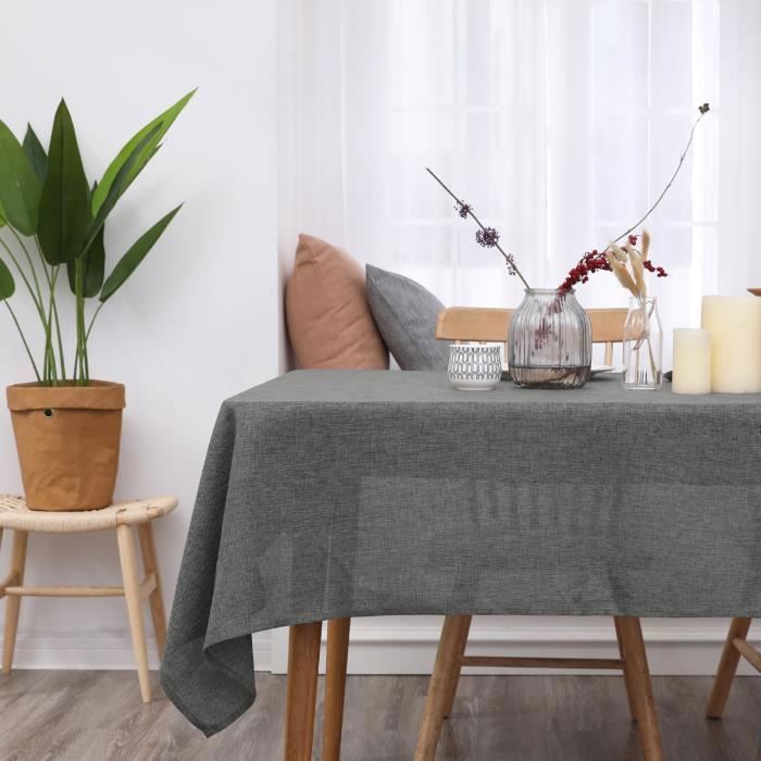 Deconovo Nappe Imperméable pour Table Carrée Anti Tache Decoration Effet Lin 150x150cm Gris