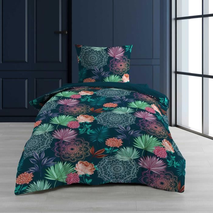 CDaffaires parure 2 p. 140 x 200 cm imprime 57 fils allover bluemani