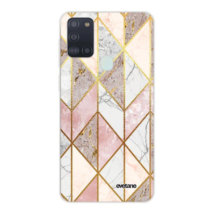 Coque Samsung Galaxy A21S 360 intégrale transparente Marbre Rose Losange Ecriture Tendance Design Evetane.