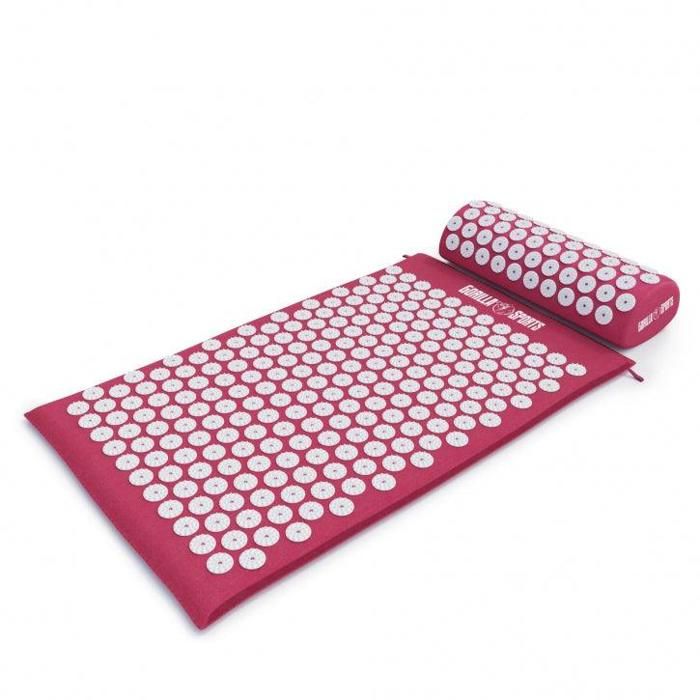 Tapis d'acupression avec coussin et sac de transport - tapis de fakir - tapis de massage - 68 x 42 x 2,5 cm - Couleur : rouge