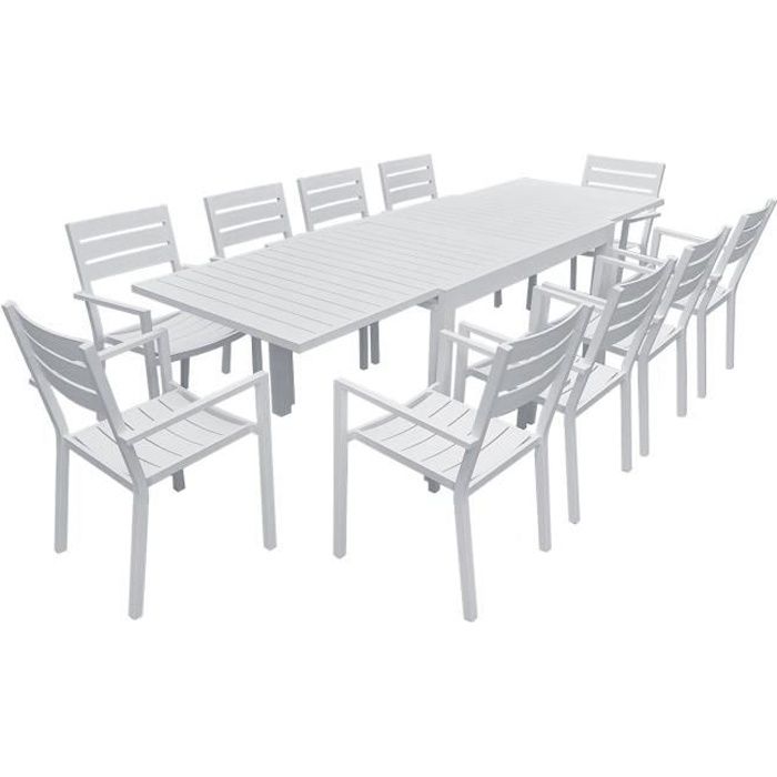 Salon de jardin VENEZIA extensible 132/264 en aluminium blanc - 10 places Blanc