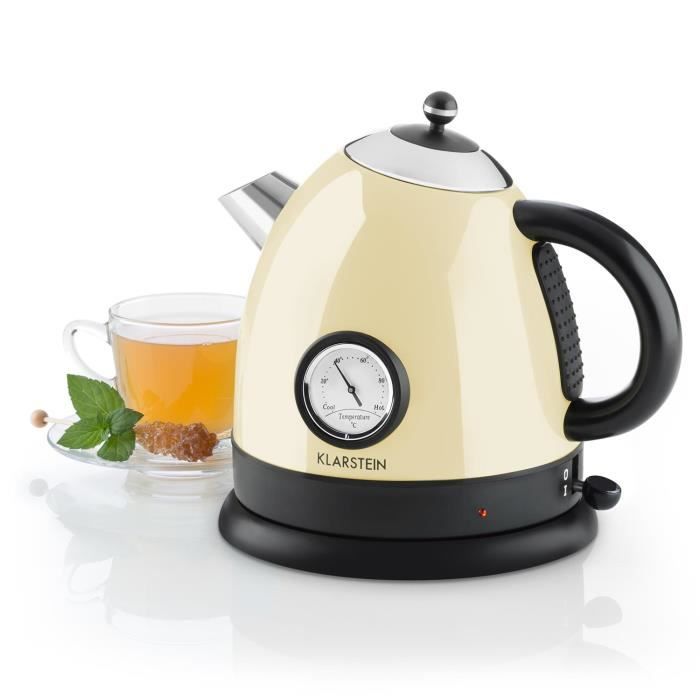 Klarstein Aquavita - Bouilloire électrique look théière Old-School avec thermomètre latéral (1,5l, 2200W, acier inox) –crème