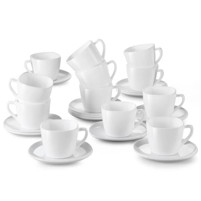 Malacasa,Série ESMER Lot de 12 Tasses avec Soucoupes 220ml - Tasse a Cafe en Verre opale - passe au lave-vaisselle et au micro-ondes