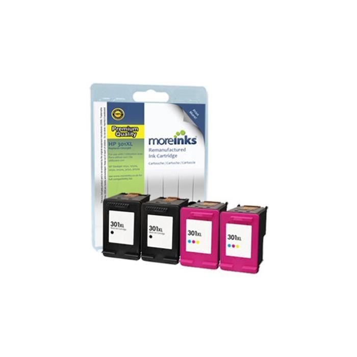 4 Moreinks Cartouches d'encre d'imprimante remplace HP 301XL pour HP Envy 4500 e-AiO Cyan - Magenta - Jaune - Noir