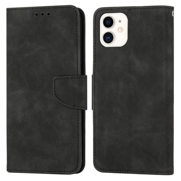 Housse iPhone 11 6.1 Étui antichoc de couleur unie Style de mode simple avec fente pour carte - Noir