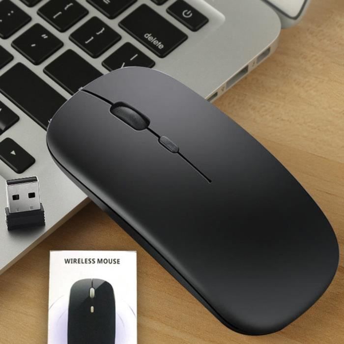 Souris sans Fil Rechargeable, Silence Click Wireless Mouse Optique, USB Nano-Récepteur, Ultra Mince, avec USB câble, (noir)