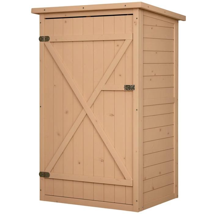 Armoire de jardin grande porte verrouillable 2 étagères toit bitumé dim. 75L x 56l x 115H cm bois sapin