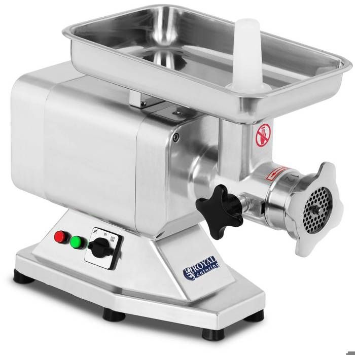 Hachoir à viande électrique Royal Catering 850W 120 kg/h 2 tramies (5/8mm) 850W Poussoir en plastique Inox et aluminium RCFW-120PRO