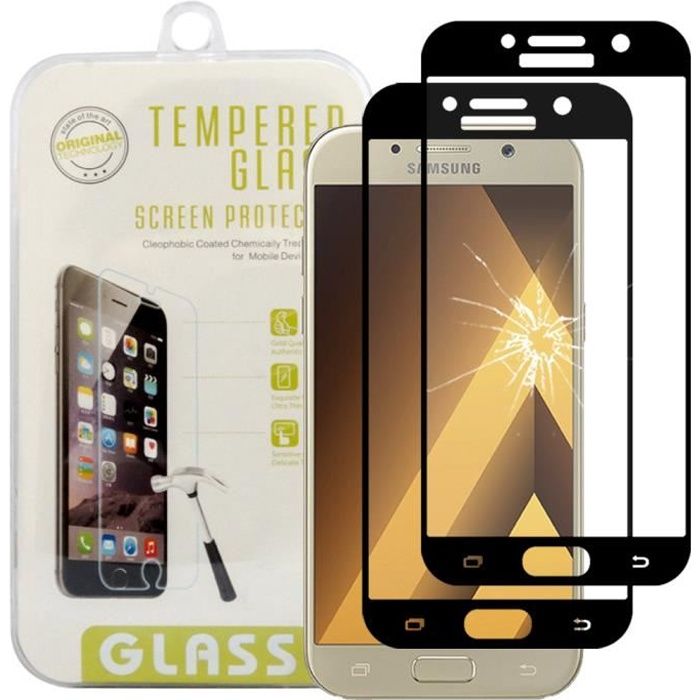 Pour Samsung Galaxy A5 (2017) 5.2- A520F : Lot- Pack de 2 Films 9H Protecteur d'écran verre trempé Anti-cassé Plein 3D - Noir