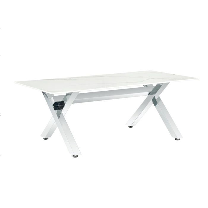 TABLE BASSE MAJESTIQUE CHROME VERRE MARBRE BLANC 120x60x45 cm main image 1