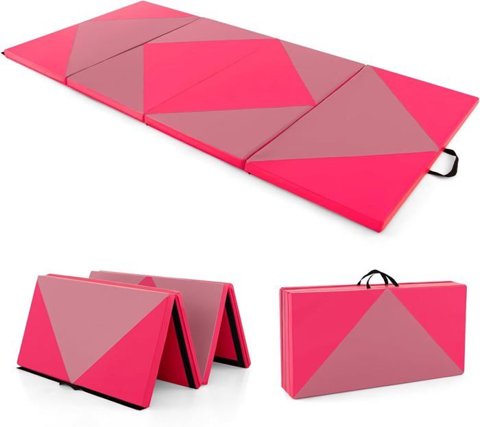 GOPLUS 3-voudige opvouwbare turnmat, draagbare zachte vloermat, fitnessmat voor pijnloos oefenen, klittenbandsluiting voor verbinding, waterdicht en antislip, 240 x 120 x 5 cm, blauw
