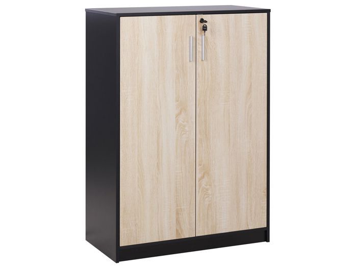 Armoire à 2 portes bois clair et noir 117 cm ZEHNA