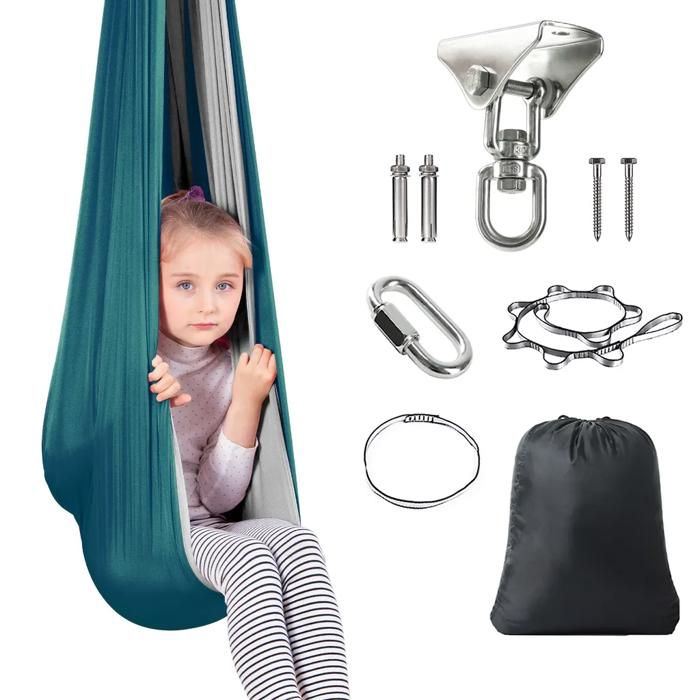 Hamac balançoire sensorielle pour enfants chaise suspendue à deux niveaux en nylon extensible bicolore 230x150 cm