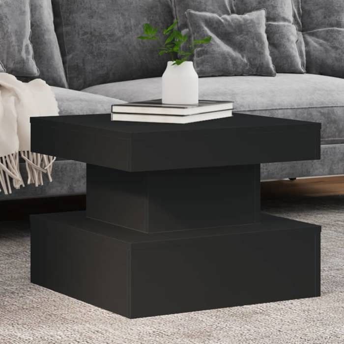 vidaXL Table Basse avec Lumières LED Table dAppoint Bout de Canapé Meuble de Salon Salle de Séjour Moderne Noir Bois 839841