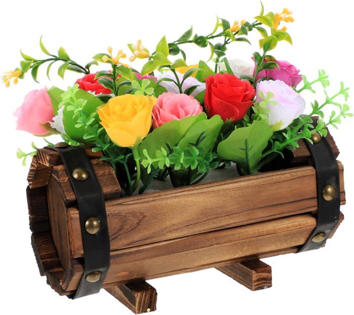MOPOIN Lot De 2 Fleurs Artificielles En Pot Avec Clôture Bois - Orchidées Automne