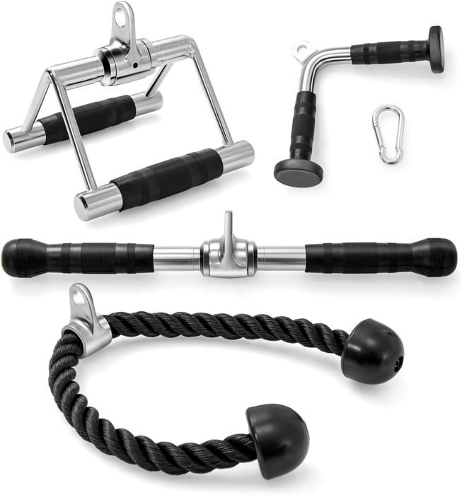 GOPLUS Kit de Fixation pour Machine à Câble d'Entraînement, avec Poignée Rotative Double D, Barre en 'V' et Corde à Triceps GOPLUS Kit de Fixation pour Machine à Câble d'Entraînement, avec Poignée Rotative Double D, Barre en 'V' et Corde à Triceps